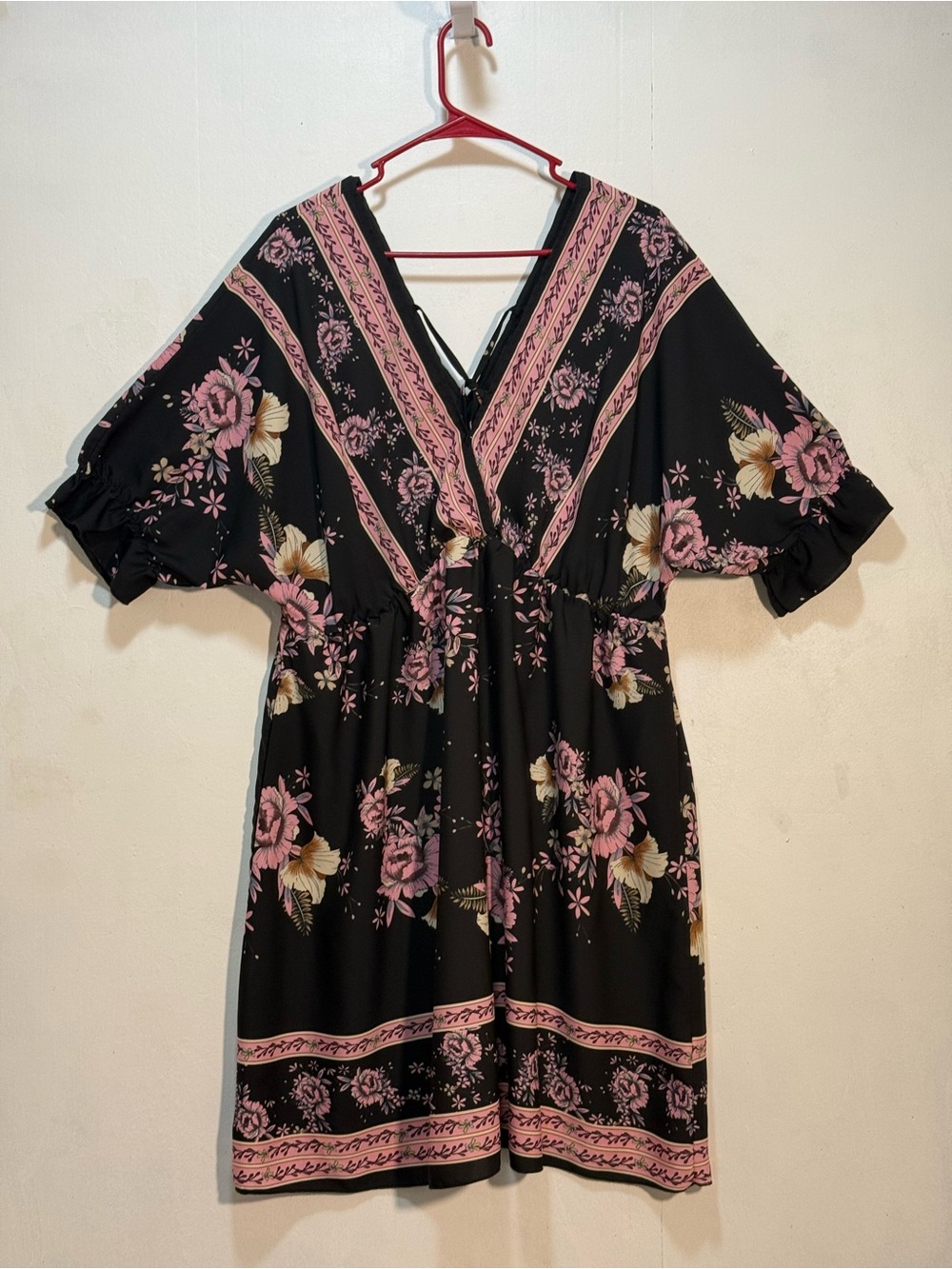 Shein Curve Black Floral V-Neck Women's Beach Dress Sz 3XL